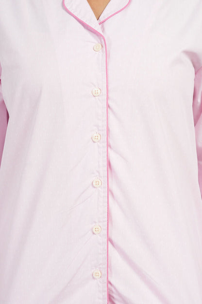 Breathables Women Cotton Night Suit Shirt And Pants Co-Ord Set Pink I Nightwear | Loungewear Set