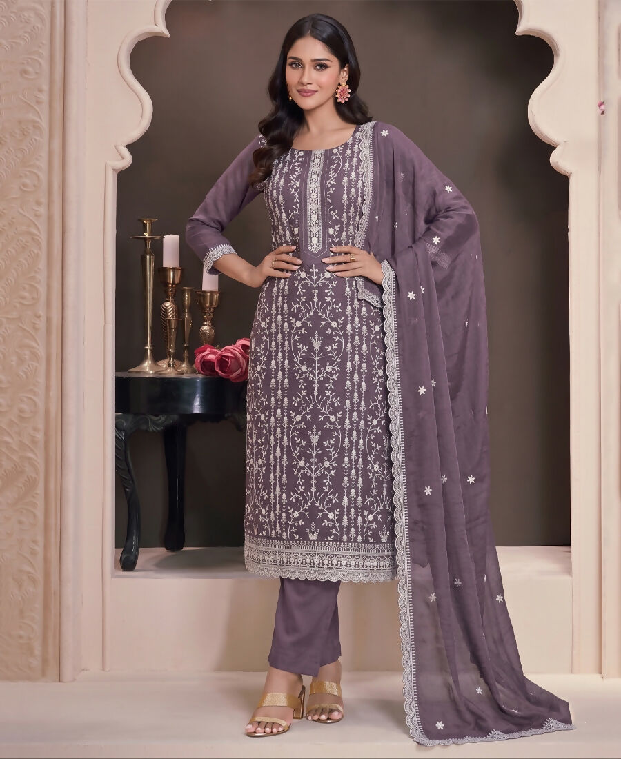 KC Lilac Summer Wear Rangoli Silk Straight Suit For Women