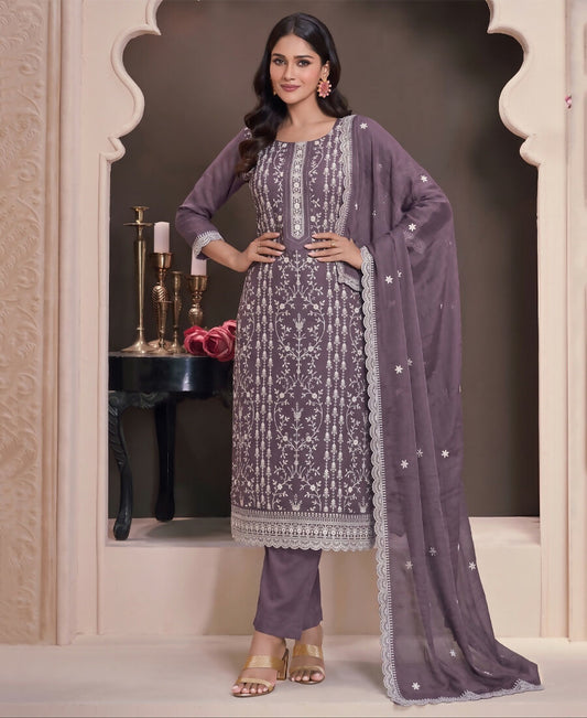 KC Lilac Summer Wear Rangoli Silk Straight Suit For Women