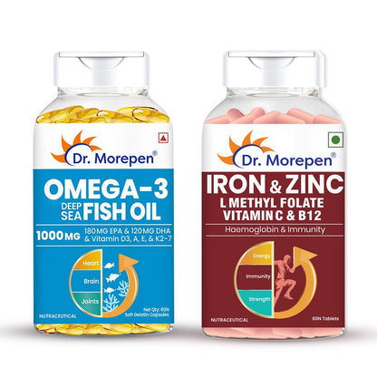 Dr Morpen Iron & Zinc + Omega-3 Deep Sea Fish Oil 1000Mg Combo