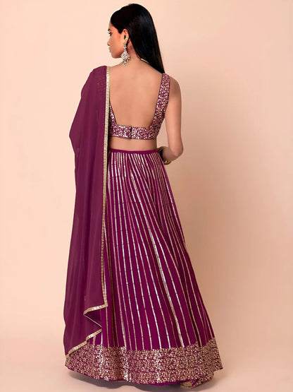 Tulsi Art Marvelous Wine Sequins Georgette Reception Wear Lehenga Choli