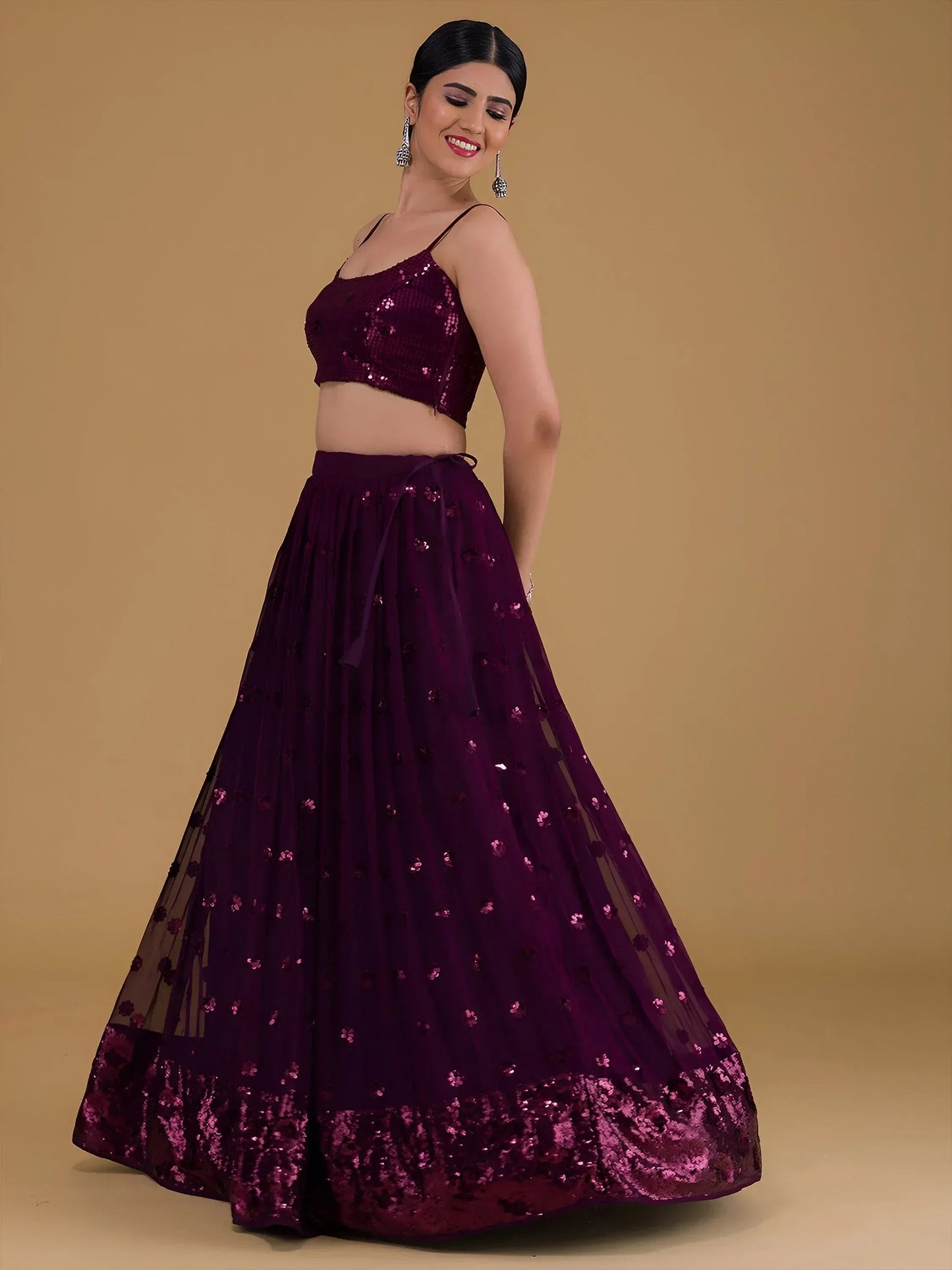 Tulsi Art Awesome Purple Sequins Georgette Sangeet Wear Lehenga Choli