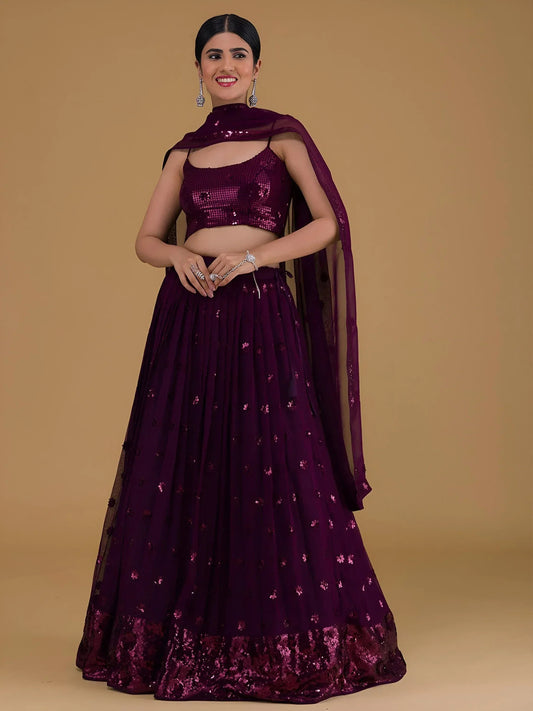 Tulsi Art Awesome Purple Sequins Georgette Sangeet Wear Lehenga Choli