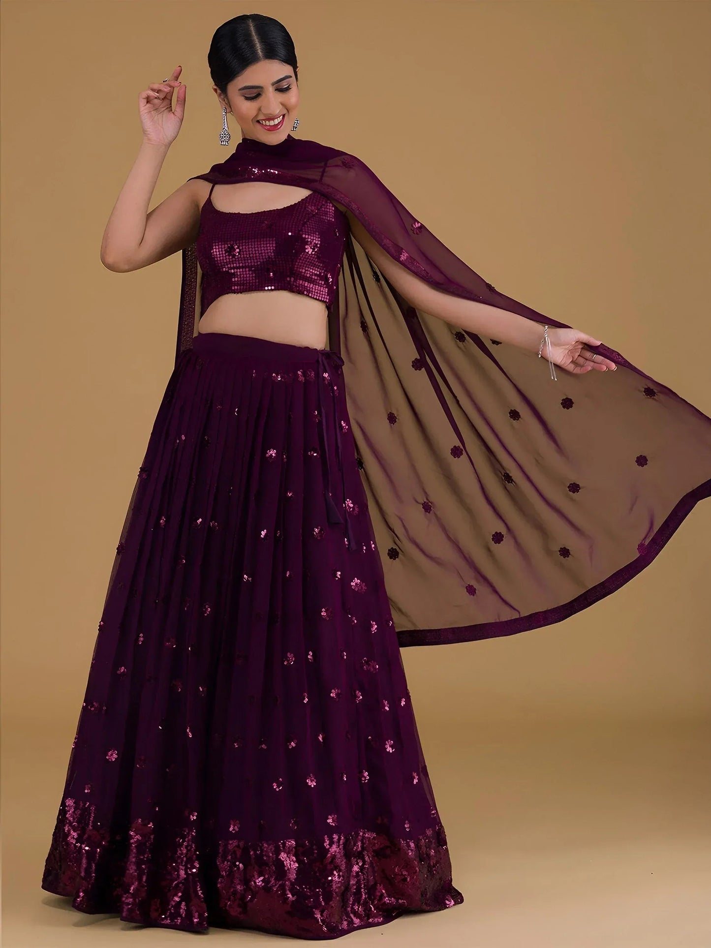 Tulsi Art Awesome Purple Sequins Georgette Sangeet Wear Lehenga Choli