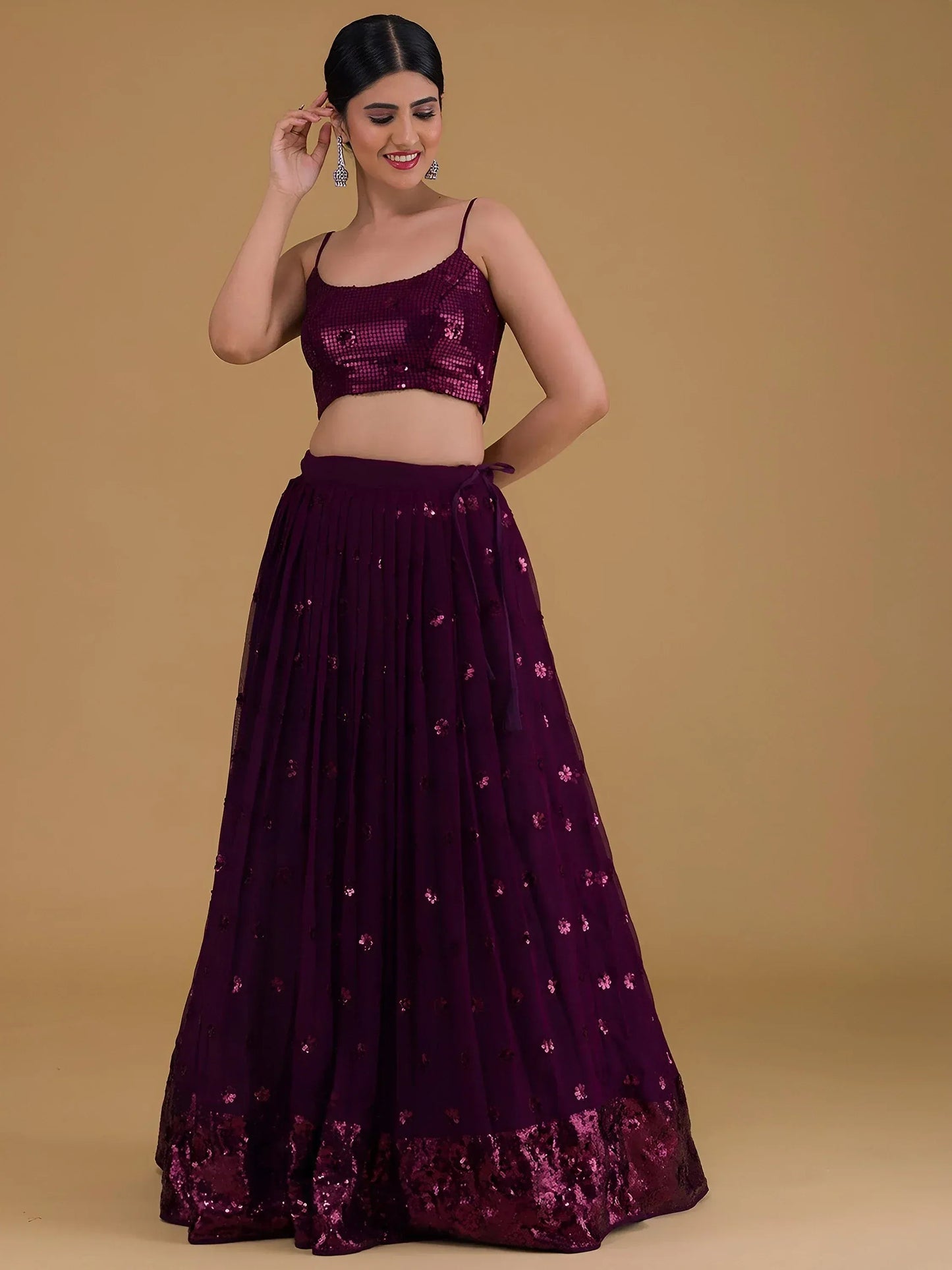 Tulsi Art Awesome Purple Sequins Georgette Sangeet Wear Lehenga Choli