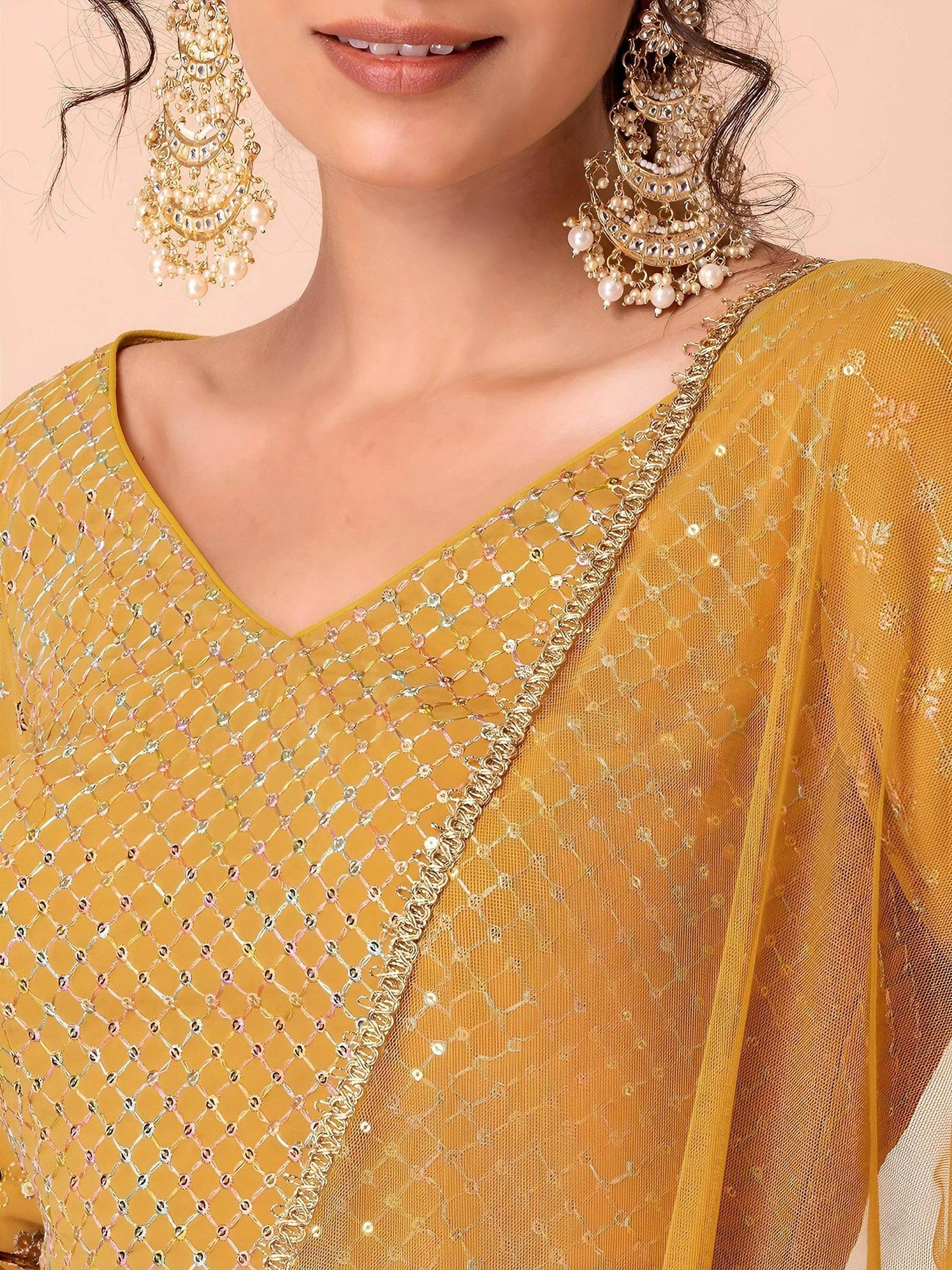 Tulsi Art Attractive Yellow Sequins Georgette Haldi Wear Lehenga Choli