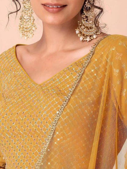 Tulsi Art Attractive Yellow Sequins Georgette Haldi Wear Lehenga Choli