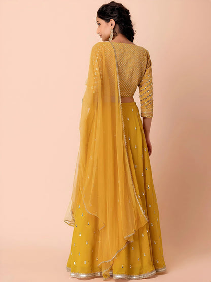 Tulsi Art Attractive Yellow Sequins Georgette Haldi Wear Lehenga Choli