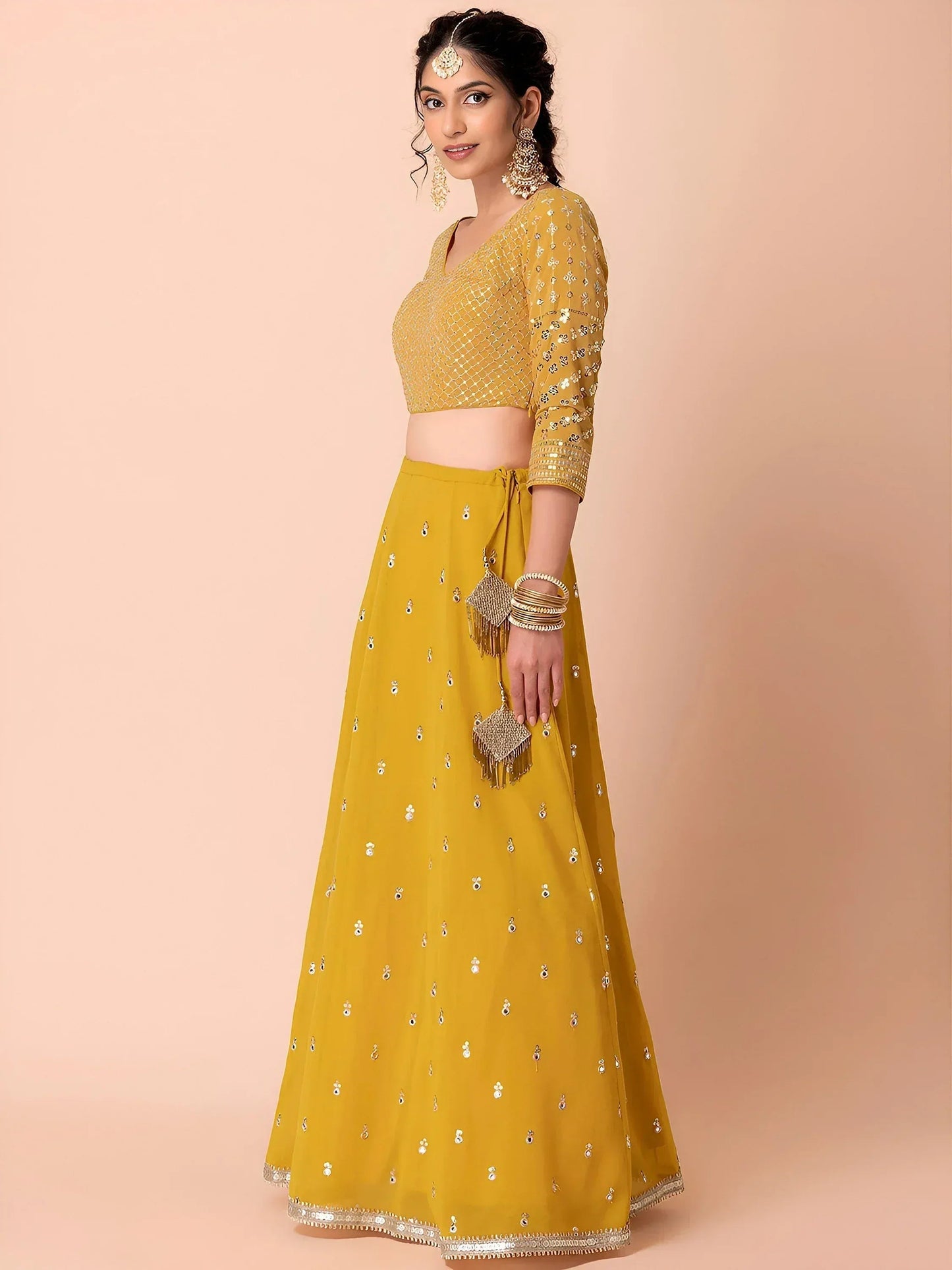 Tulsi Art Attractive Yellow Sequins Georgette Haldi Wear Lehenga Choli