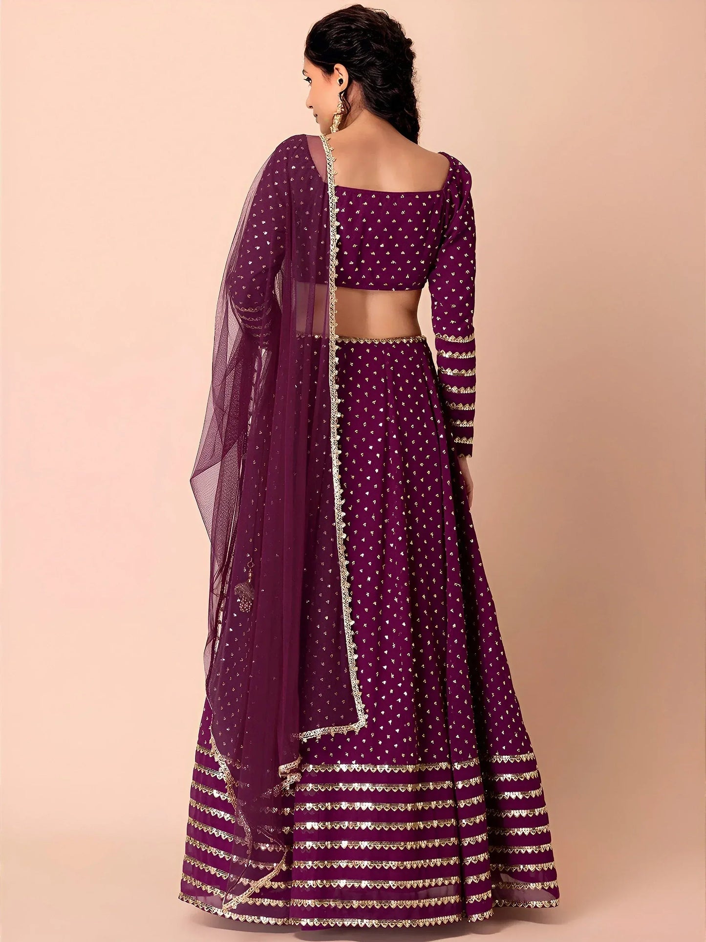 Tulsi Art Alluring Purple Sequins Georgette Bridesmaid Lehenga Choli With Dupatta