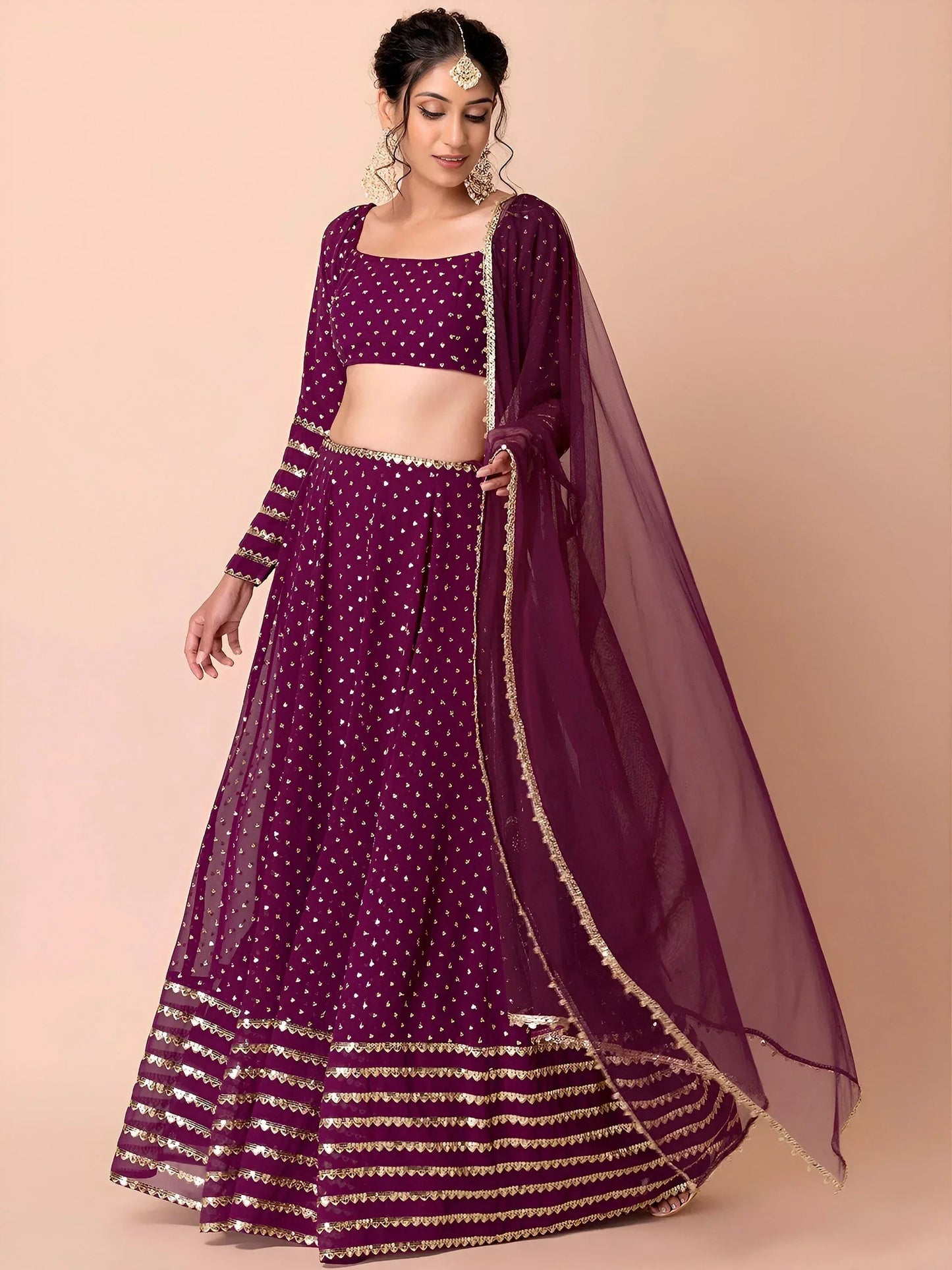 Tulsi Art Alluring Purple Sequins Georgette Bridesmaid Lehenga Choli With Dupatta