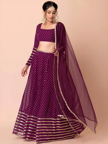 Tulsi Art Alluring Purple Sequins Georgette Bridesmaid Lehenga Choli With Dupatta