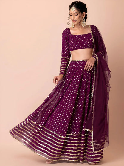 Tulsi Art Alluring Purple Sequins Georgette Bridesmaid Lehenga Choli With Dupatta