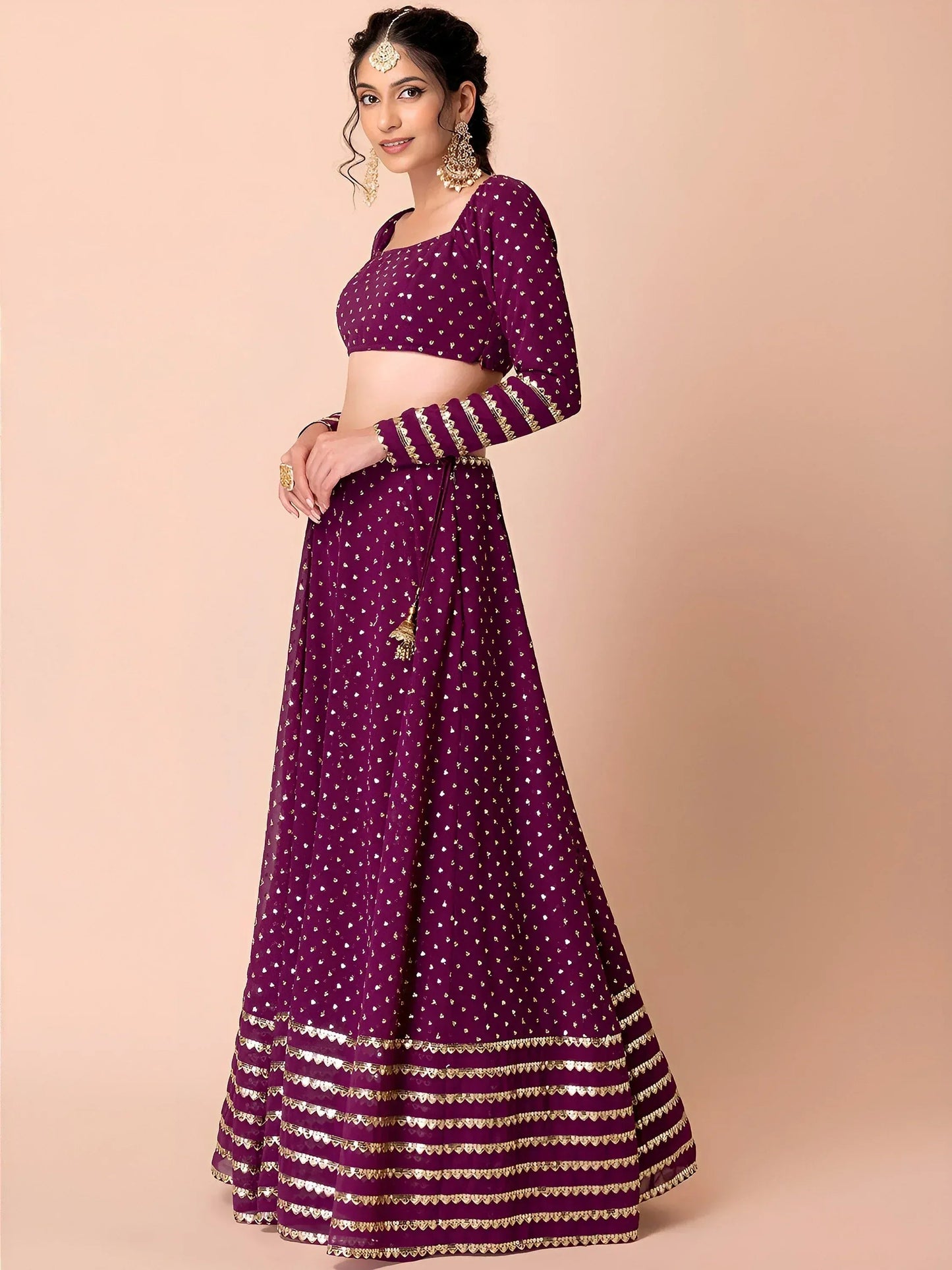 Tulsi Art Alluring Purple Sequins Georgette Bridesmaid Lehenga Choli With Dupatta
