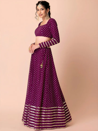 Tulsi Art Alluring Purple Sequins Georgette Bridesmaid Lehenga Choli With Dupatta