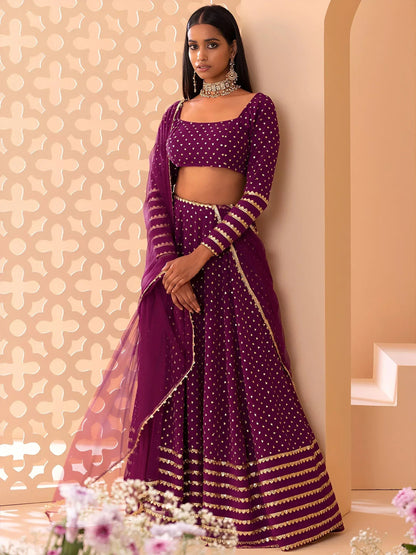 Tulsi Art Alluring Purple Sequins Georgette Bridesmaid Lehenga Choli With Dupatta
