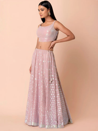 Tulsi Art Astonishing Pink Embroidered Georgette Party Wear Lehenga Choli