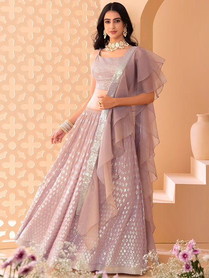Tulsi Art Astonishing Pink Embroidered Georgette Party Wear Lehenga Choli