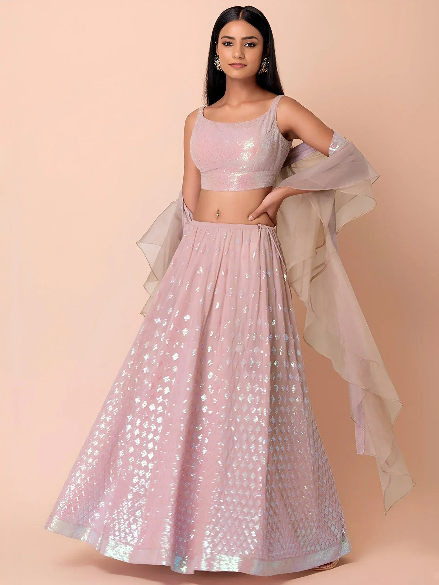 Tulsi Art Astonishing Pink Embroidered Georgette Party Wear Lehenga Choli