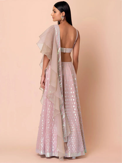 Tulsi Art Astonishing Pink Embroidered Georgette Party Wear Lehenga Choli