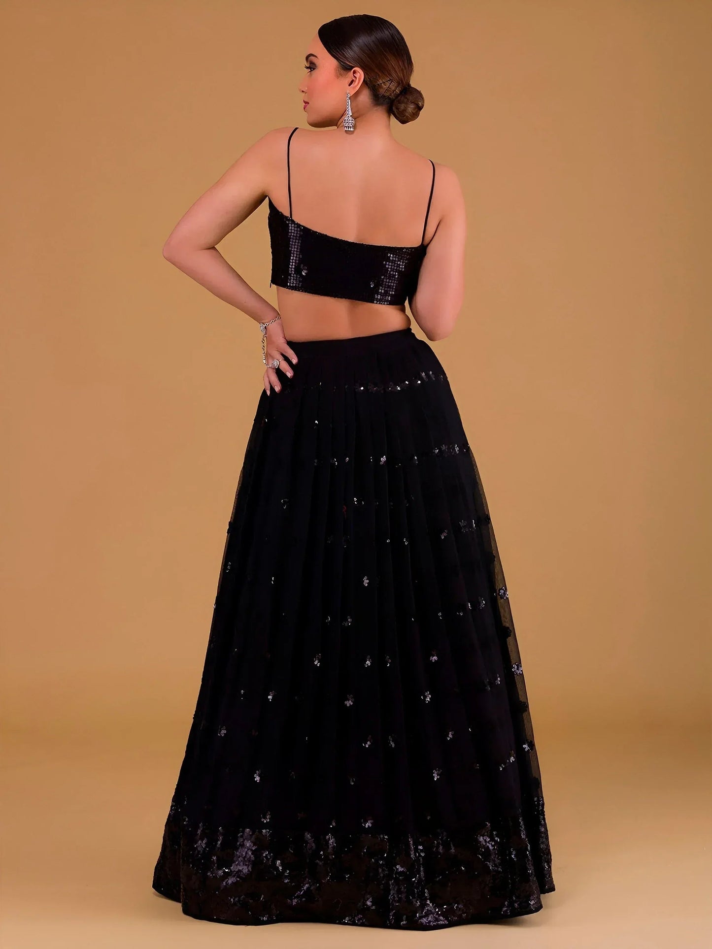 Tulsi Art Outstanding Black Sequins Georgette Party Wear Lehenga Choli