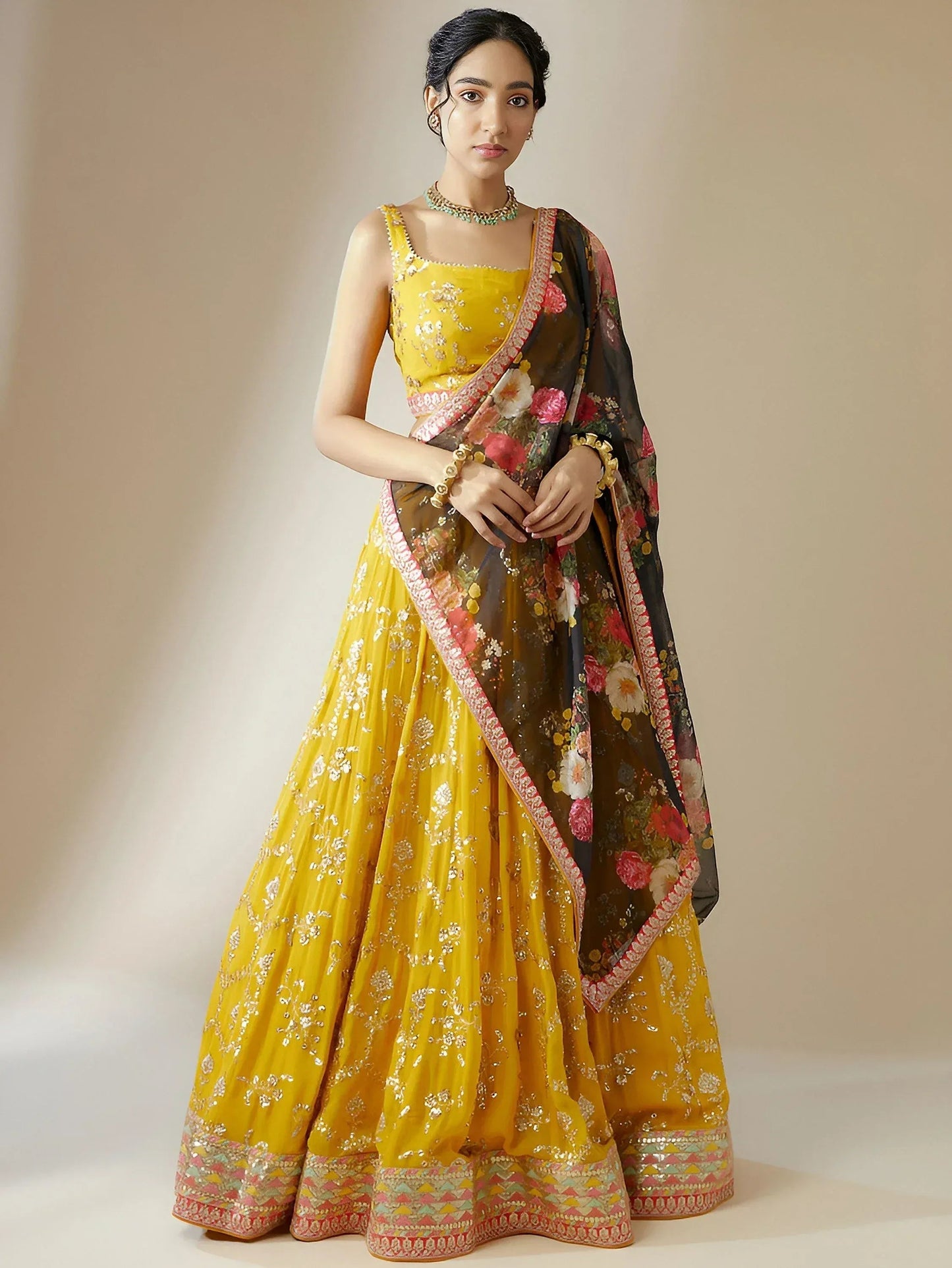 Tulsi Art Awesome Yellow Sequins Georgette Festival Wear Lehenga Choli