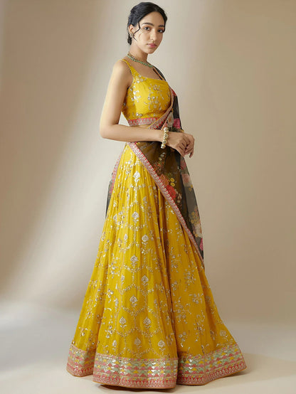 Tulsi Art Awesome Yellow Sequins Georgette Festival Wear Lehenga Choli