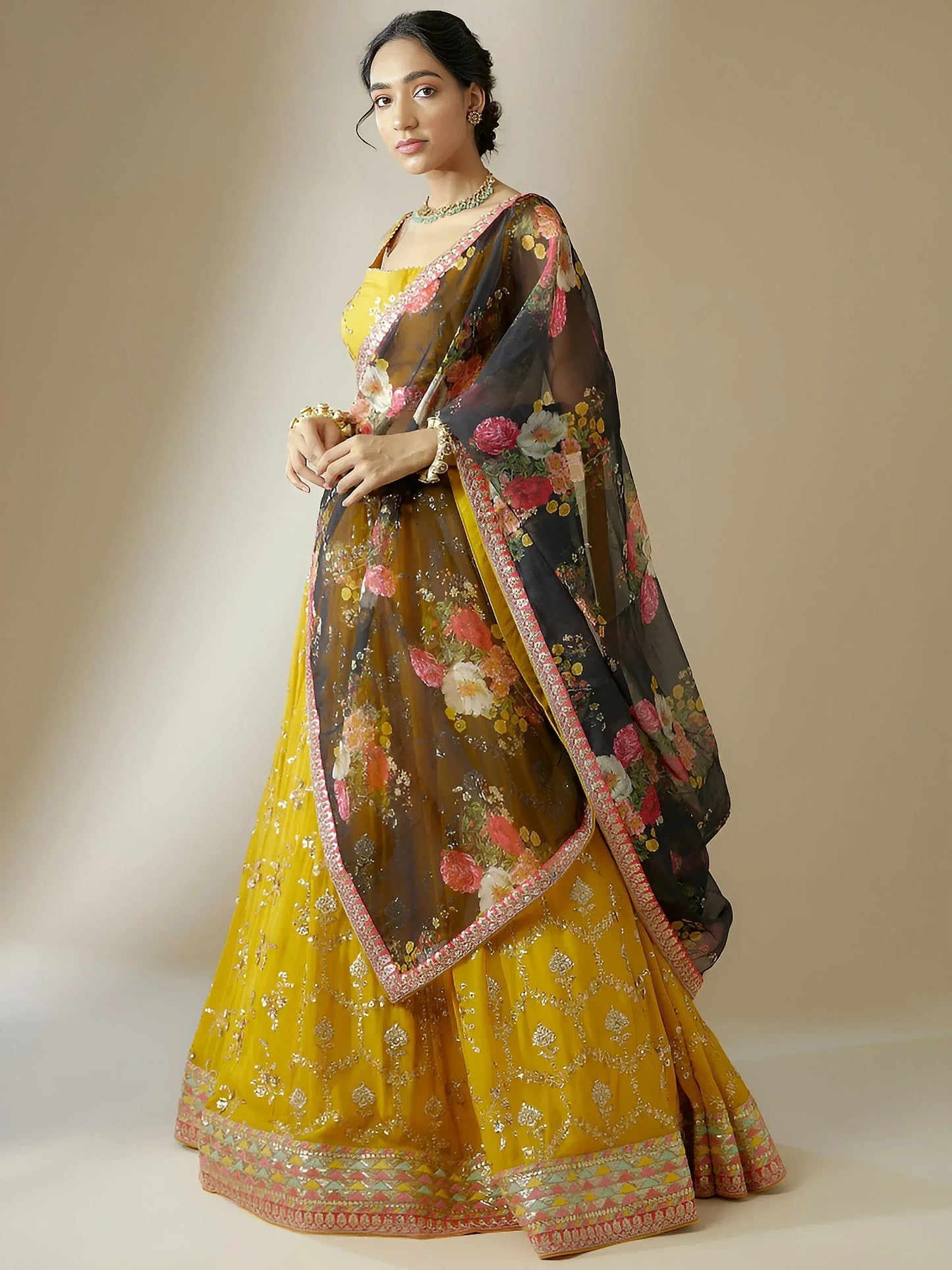 Tulsi Art Awesome Yellow Sequins Georgette Festival Wear Lehenga Choli
