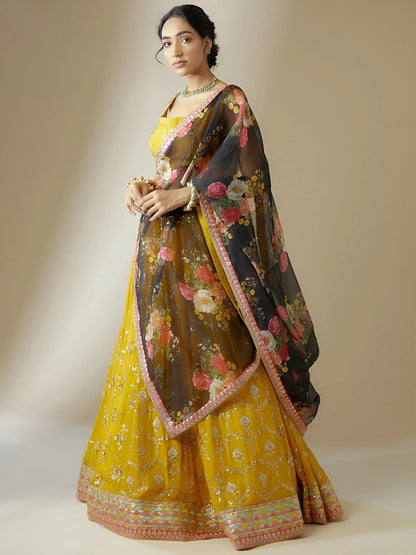 Tulsi Art Awesome Yellow Sequins Georgette Festival Wear Lehenga Choli