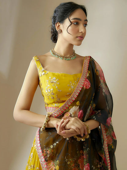 Tulsi Art Awesome Yellow Sequins Georgette Festival Wear Lehenga Choli