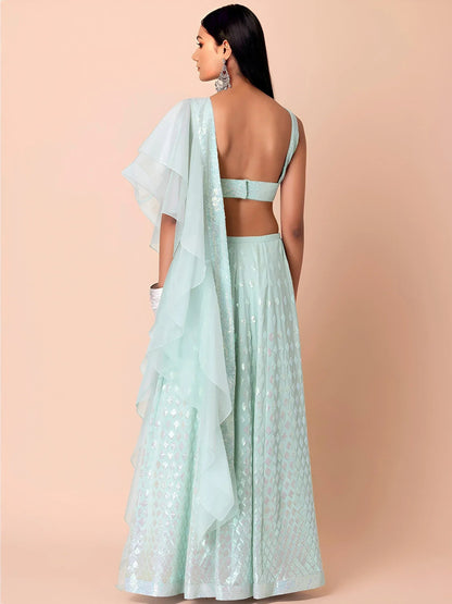 Tulsi Art Fabulous Sky-Blue Embroidered Georgette Reception Wear Lehenga Choli