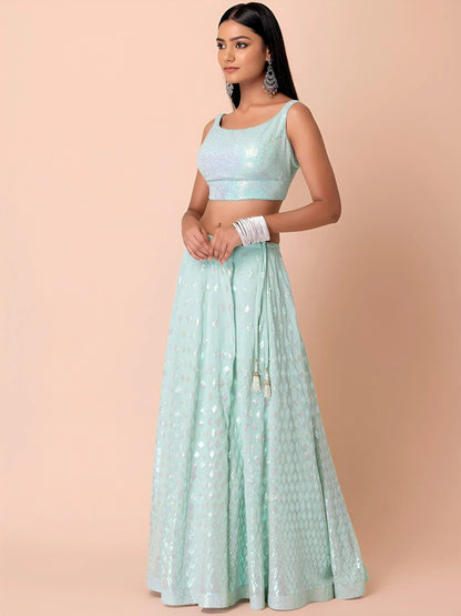 Tulsi Art Fabulous Sky-Blue Embroidered Georgette Reception Wear Lehenga Choli