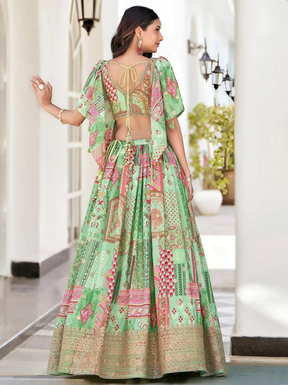 Tulsi Art Gorgeous Pista Green Chinon Dori Embroidered Lehenga Choli