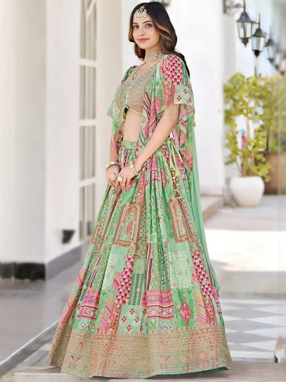 Tulsi Art Gorgeous Pista Green Chinon Dori Embroidered Lehenga Choli