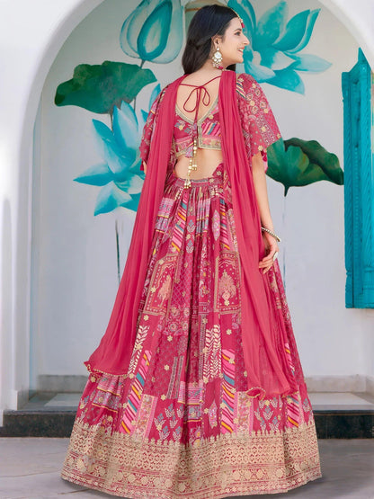 Tulsi Art Attractive Pink Chinon Thread Embroidered Wedding Wear Lehenga Choli