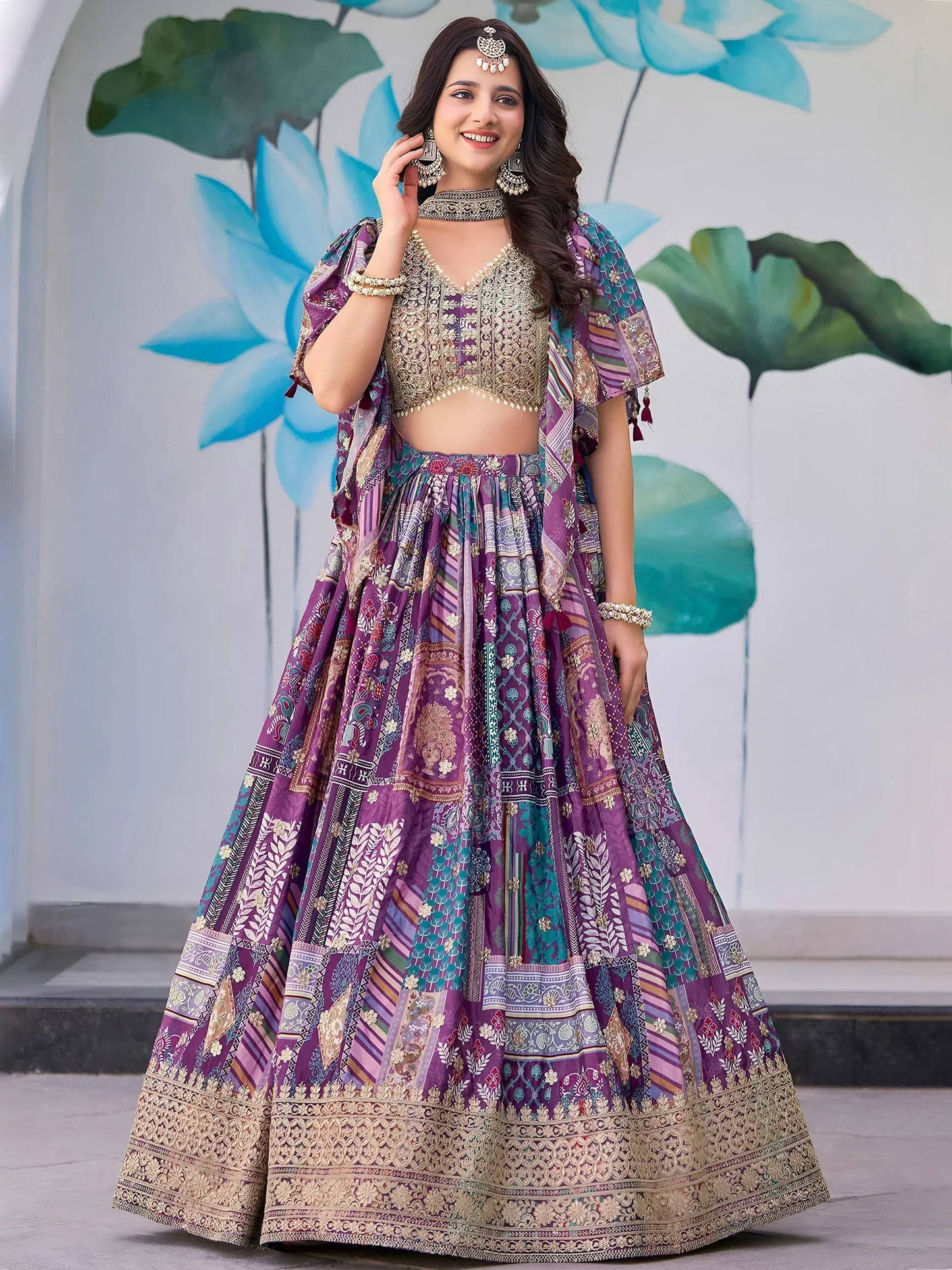 Tulsi Art Adorable Purple Chinon Zari Work Bridesmaid Lehenga Choli With Dupatta