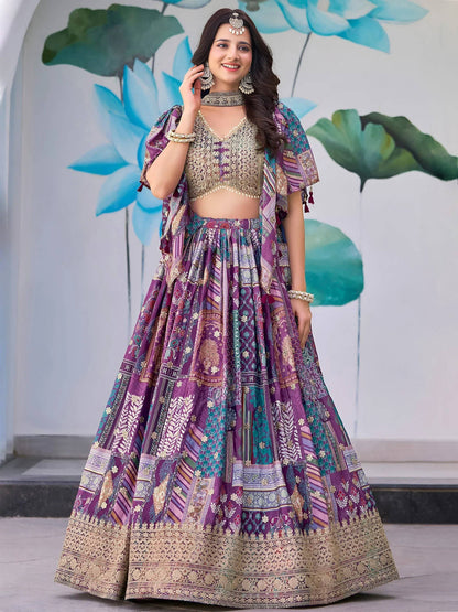 Tulsi Art Adorable Purple Chinon Zari Work Bridesmaid Lehenga Choli With Dupatta