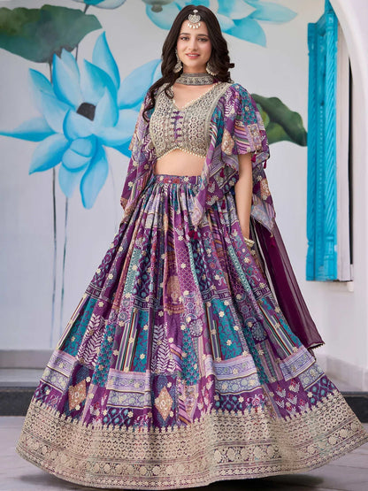 Tulsi Art Adorable Purple Chinon Zari Work Bridesmaid Lehenga Choli With Dupatta