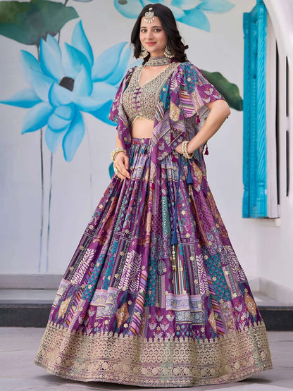 Tulsi Art Adorable Purple Chinon Zari Work Bridesmaid Lehenga Choli With Dupatta
