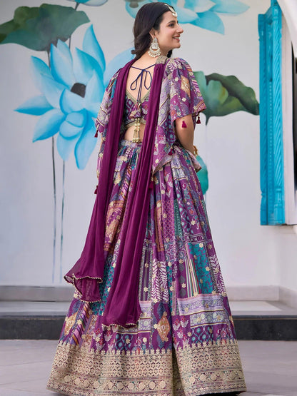Tulsi Art Adorable Purple Chinon Zari Work Bridesmaid Lehenga Choli With Dupatta