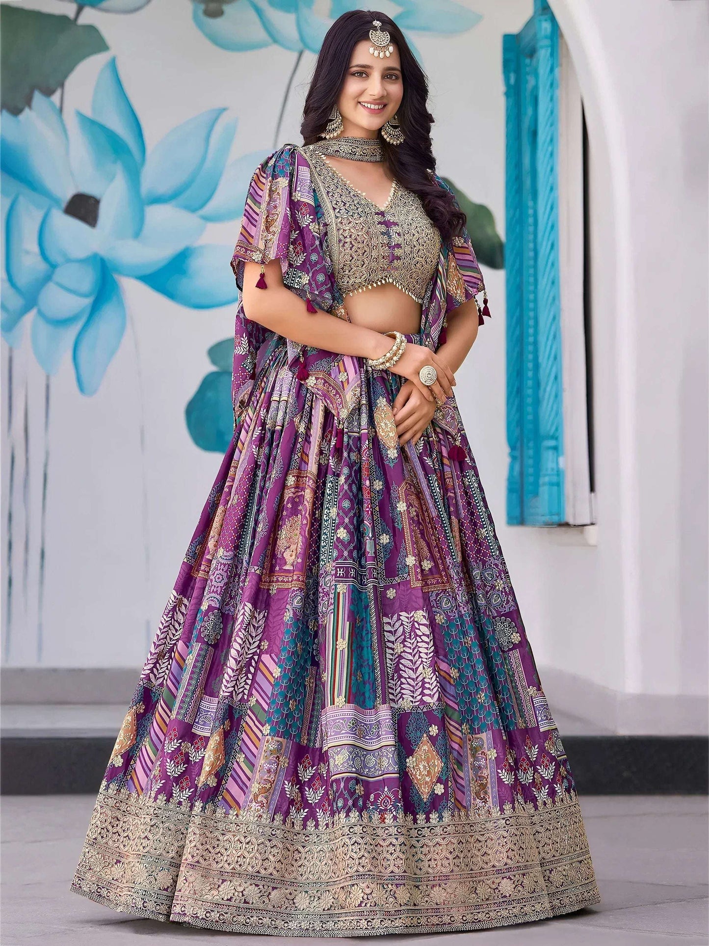 Tulsi Art Adorable Purple Chinon Zari Work Bridesmaid Lehenga Choli With Dupatta