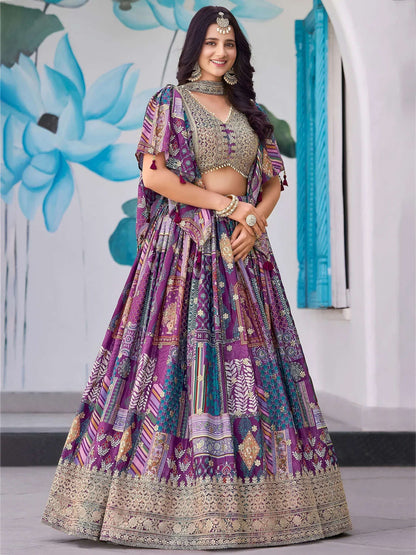 Tulsi Art Adorable Purple Chinon Zari Work Bridesmaid Lehenga Choli With Dupatta