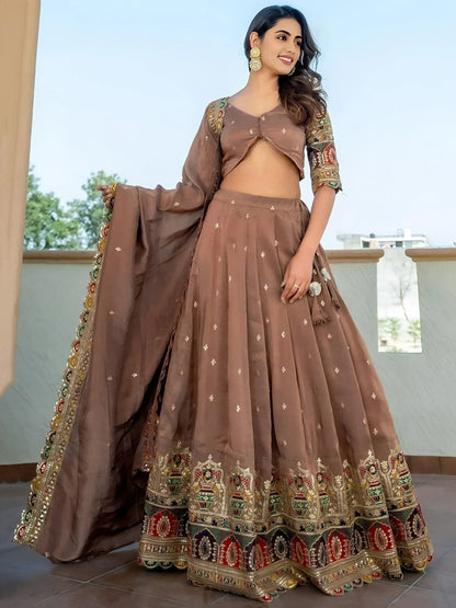 Tulsi Art Stunning Beige Silk Sequins Party Wear Lehenga Choli With Dupatta