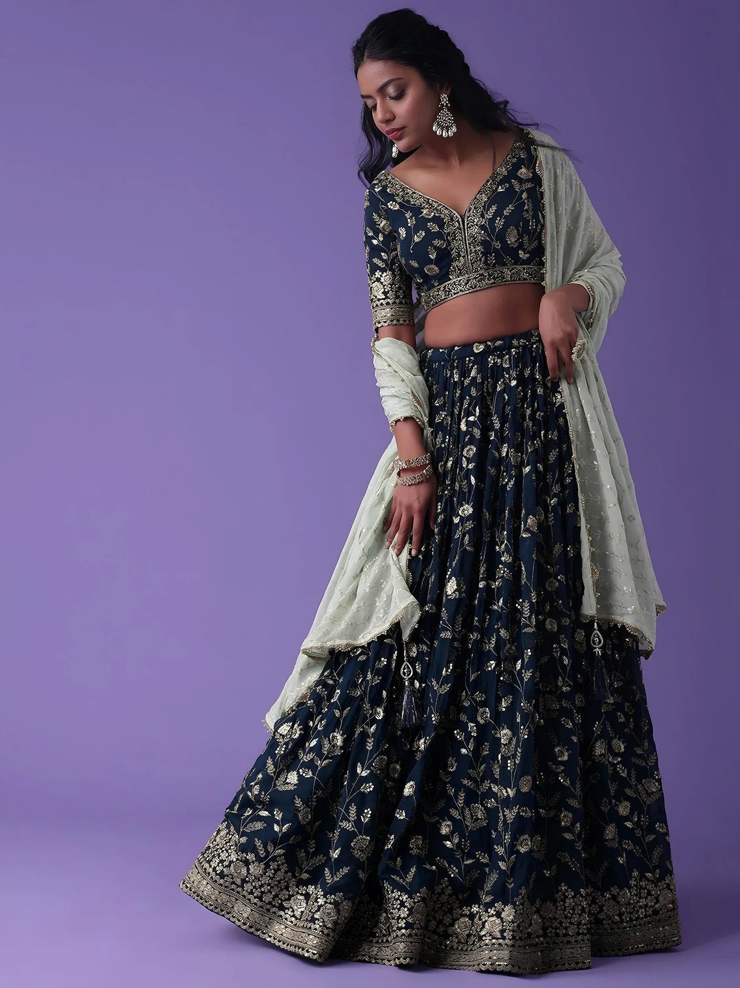 Tulsi Art Pretty Blue Dori Work Georgette Wedding Lehenga Choli With Dupatta