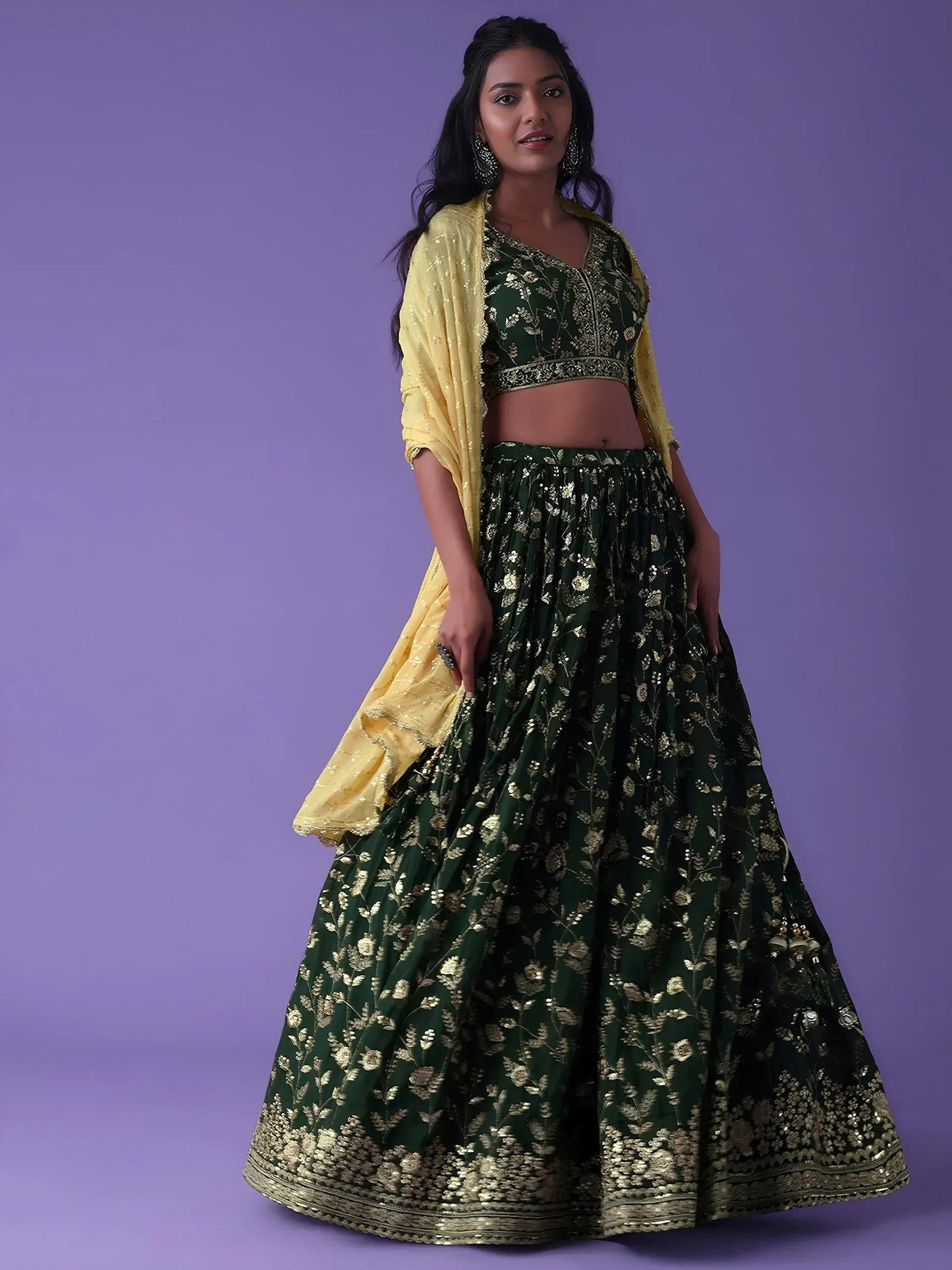 Tulsi Art Lovely Green Zari Embroidered Georgette Mehendi Wear Lehenga Choli