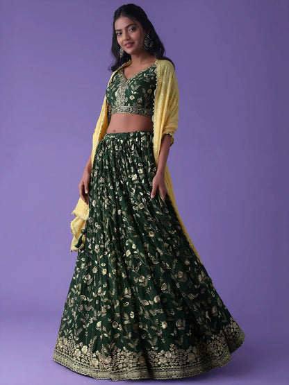 Tulsi Art Lovely Green Zari Embroidered Georgette Mehendi Wear Lehenga Choli