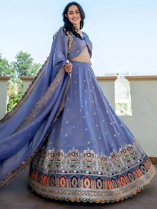 Tulsi Art Beautiful Lavender Silk Sequins Embroidered Lehenga Choli With Dupatta