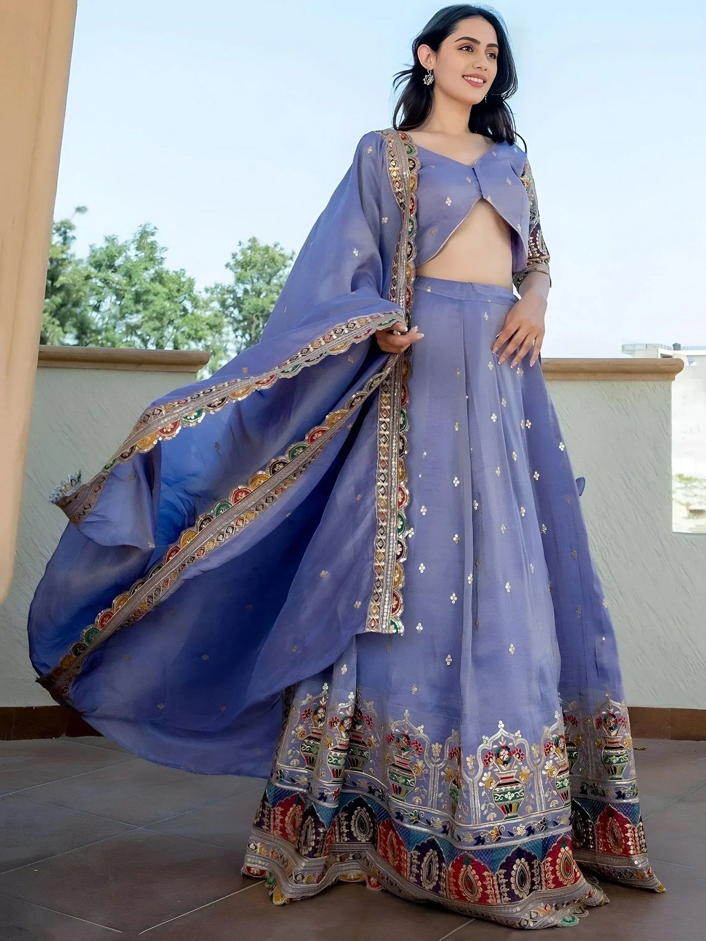 Tulsi Art Beautiful Lavender Silk Sequins Embroidered Lehenga Choli With Dupatta