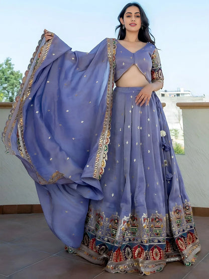 Tulsi Art Beautiful Lavender Silk Sequins Embroidered Lehenga Choli With Dupatta