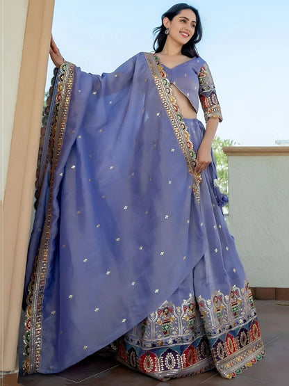 Tulsi Art Beautiful Lavender Silk Sequins Embroidered Lehenga Choli With Dupatta